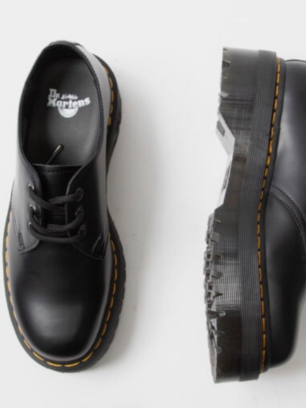 Dr. Martens 1461 Quad Platform Black Smooth Leather Shoes Mens Size 8